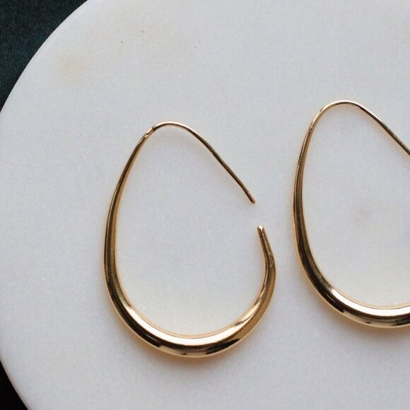 18K Gold Water Drop Hoop Earrings - Picture 6 of 11